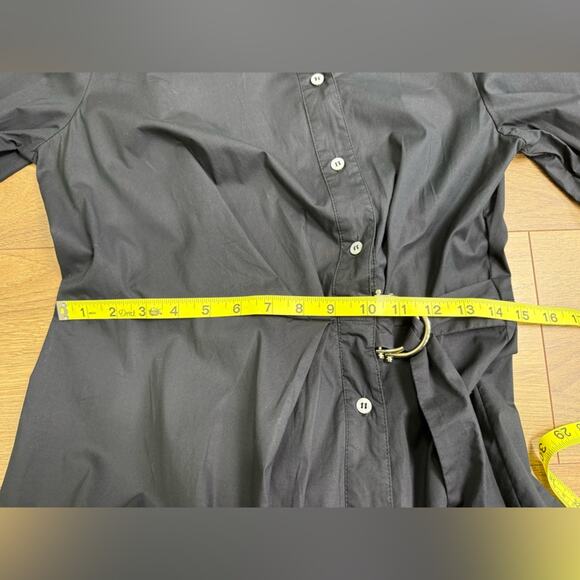 Pearl By Lela Rose Cotton Poplin Long Sleeve Shirt Dress Black D Ring Sash Sz 8 - Picture 10 of 11